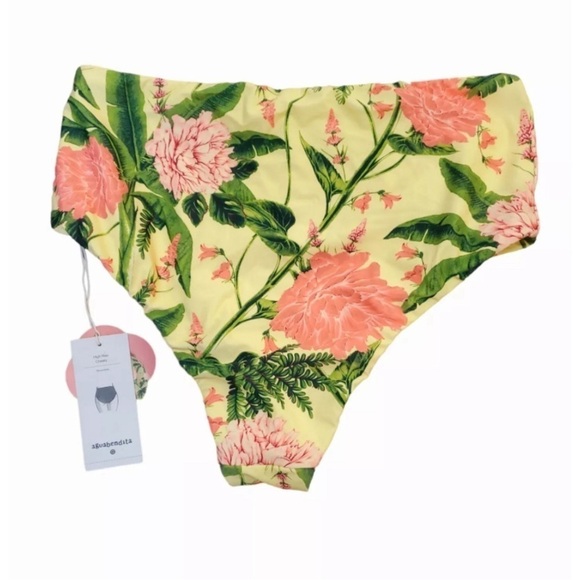 Aqua Bendita Floral/Stripe Reversible High Waist Cheeky Bikini Bottom 2X - Picture 7 of 10